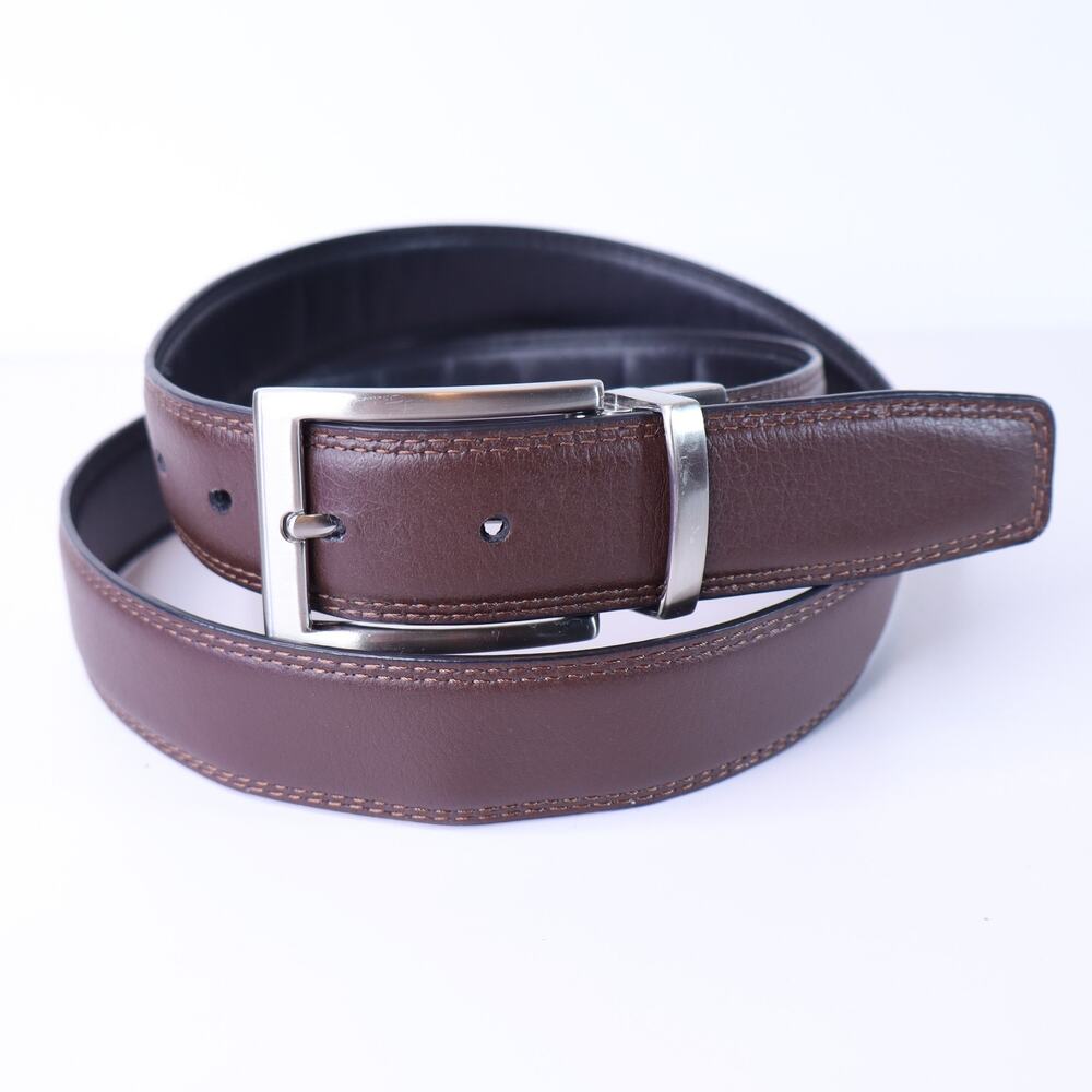 NIKE Golf Reversible Belt Brown and Black Faux Leather Silver Buckle Men's 38